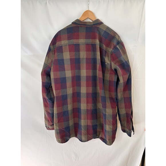 Vintage LL Bean Mens canvas Flannel Plaid Lined Barn Chore Shirt Jacket Sz XLT - Picture 6 of 13